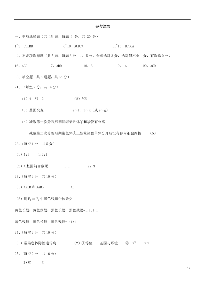 山東省鄒城市兗礦一中2021屆高三生物9月月考試題（含答案）