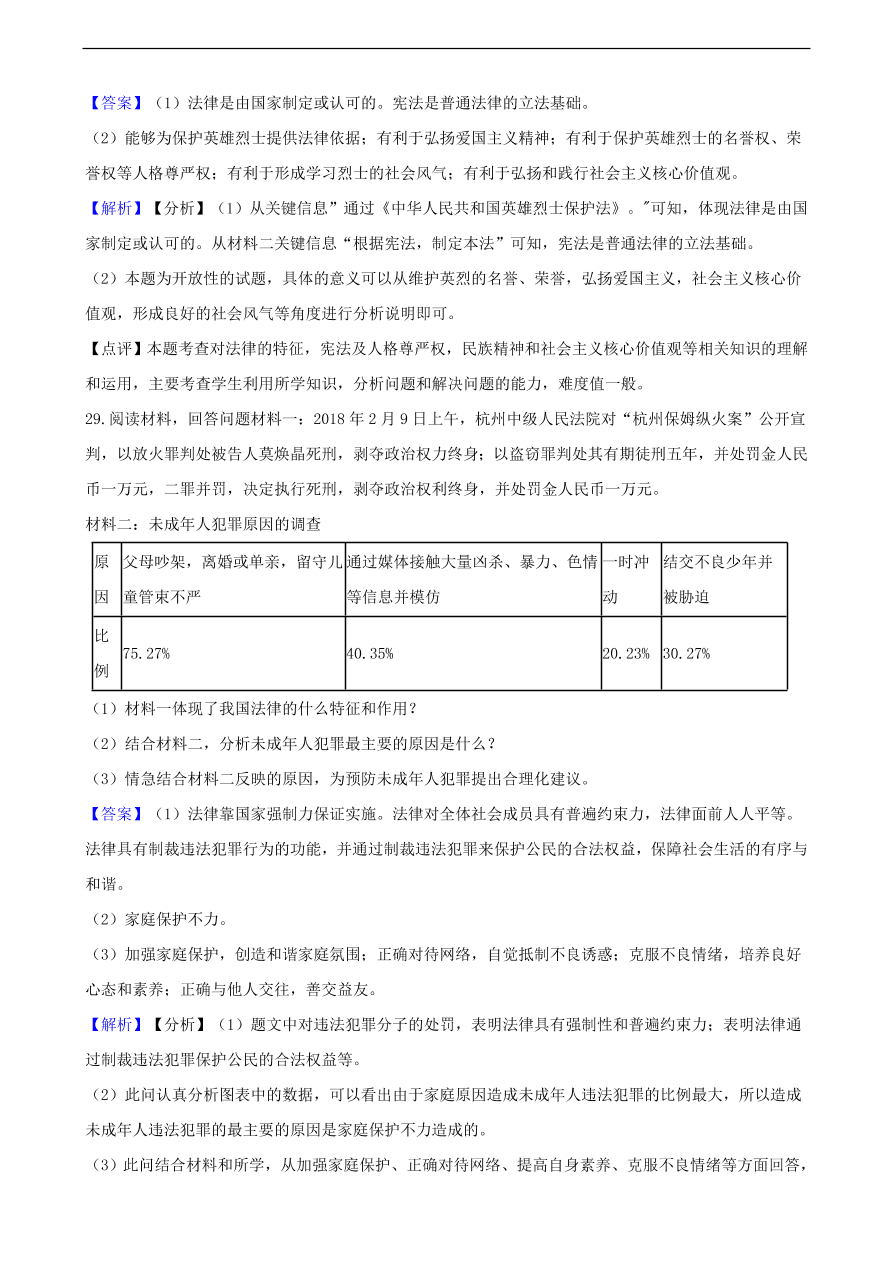 中考政治法律基础知识提分训练含解析