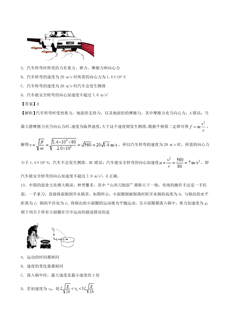 2021年高三物理选择题强化训练专题三 力学中的曲线运动