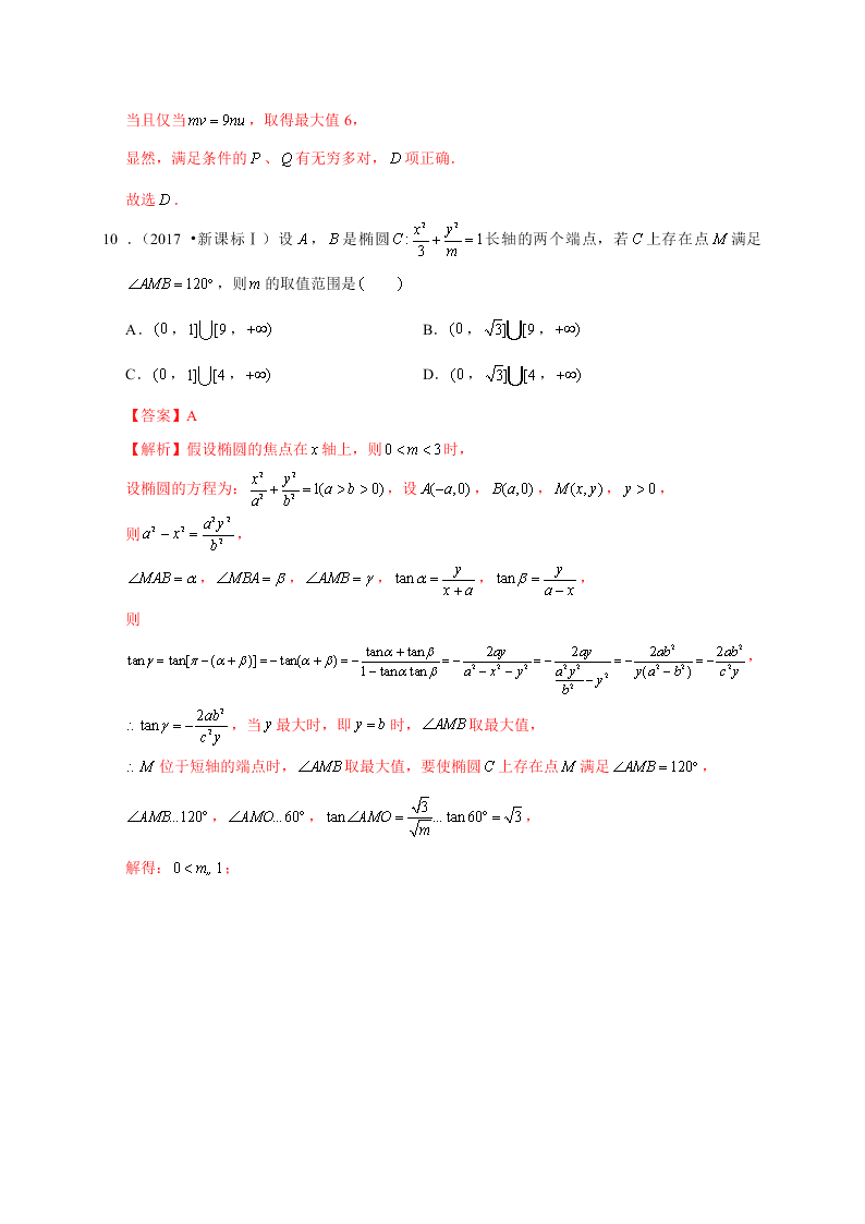 2020-2021学年高考数学（理）考点：椭圆