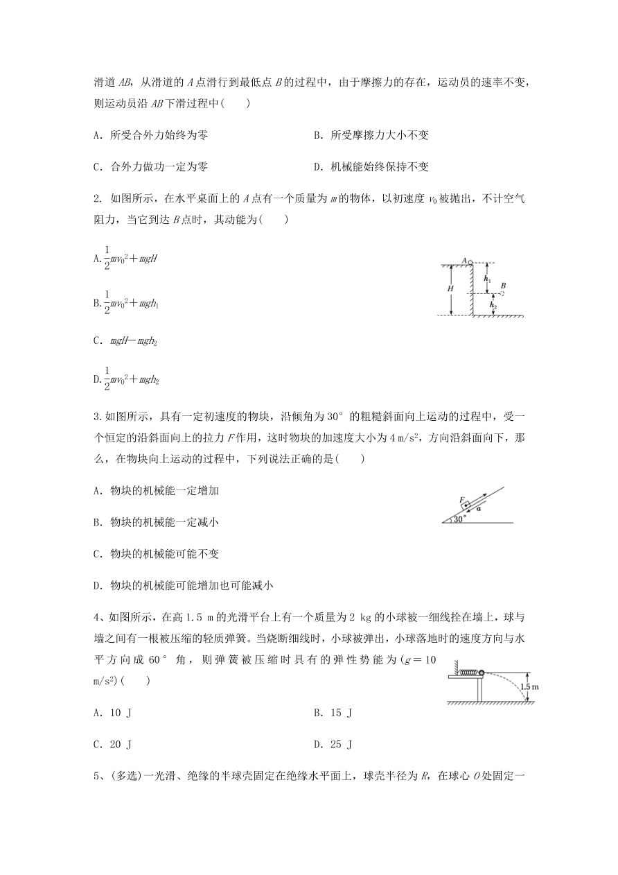 2020-2021学年高三物理一轮复习易错题06 机械能守恒定律