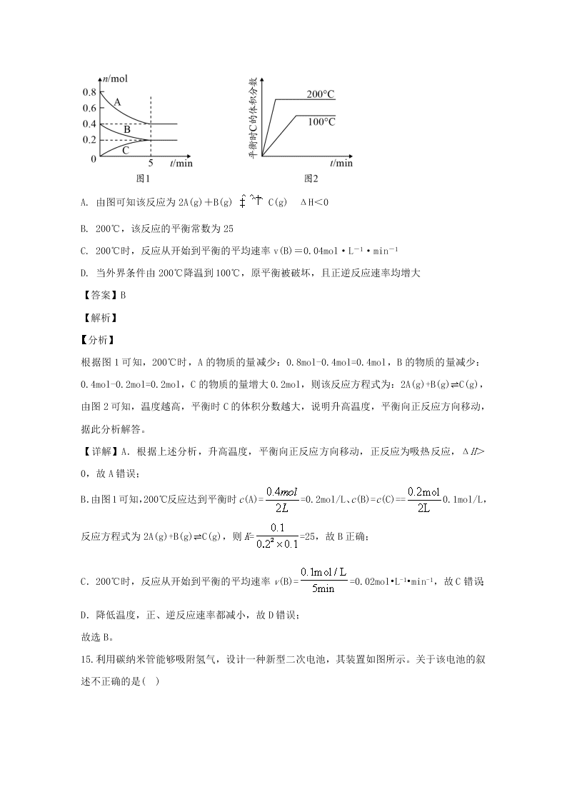 湖南省永州市2019-2020高二化学上学期期末试题（Word版附解析）