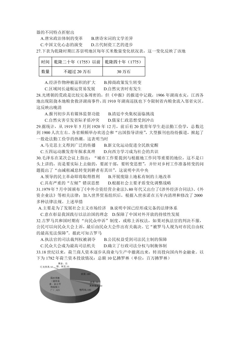 安徽省郎溪县2020届高三文综最后一卷试题（Word版附答案）