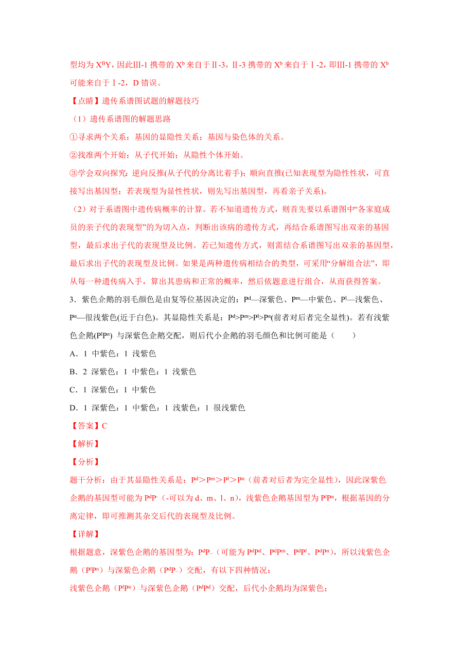 2020-2021学年高三生物一轮复习易错题07 遗传的基本规律