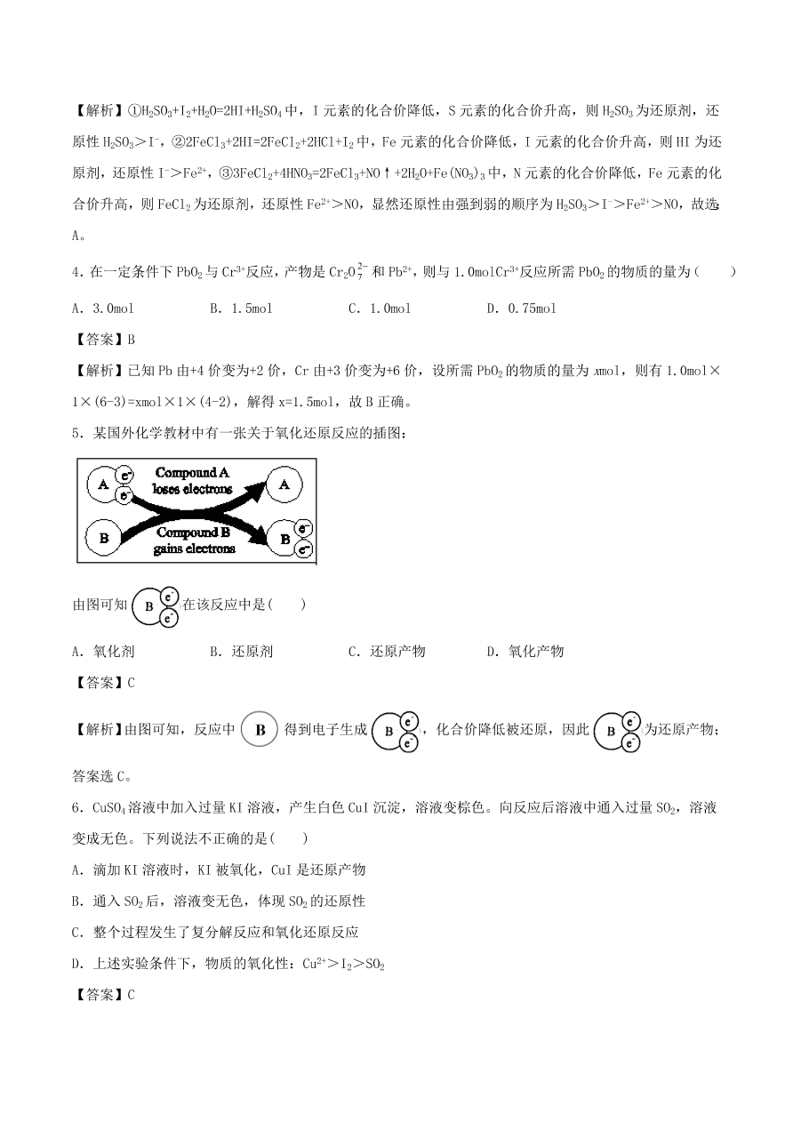 2020-2021年高考化学精选考点突破07 氧化还原反应