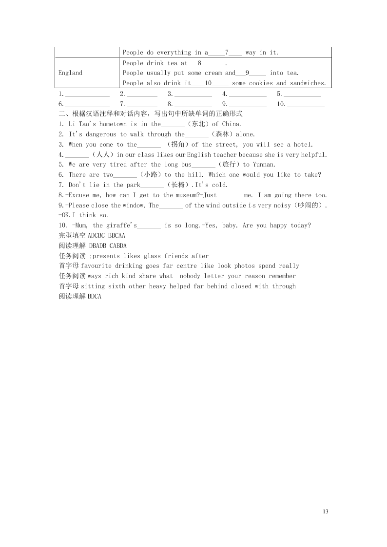 江苏省永丰初级中学七年级英语下学期暑假作业专练9(牛津版)