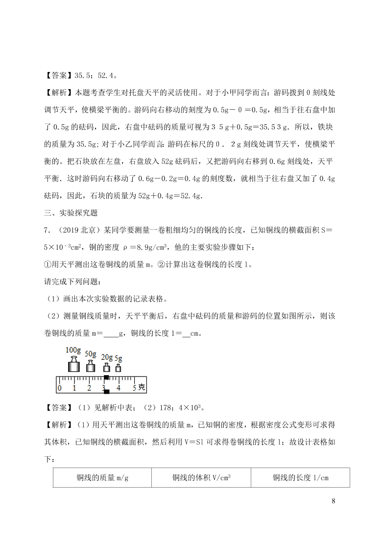 2020-2021八年级物理上册6.1质量精品练习（附解析新人教版）