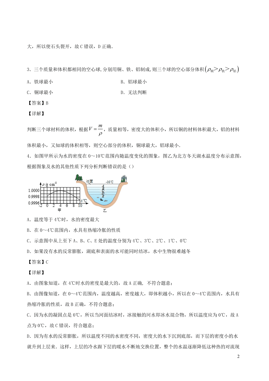 2020秋八年级物理上册6.4活动：密度知识应用交流会课时同步练习（附解析教科版）