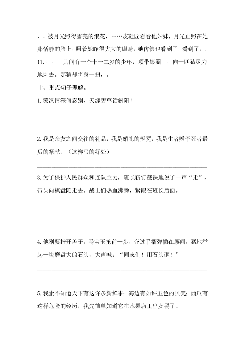 部编版六年级语文上册句子专项复习题及答案