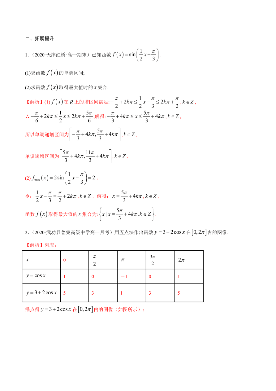 2020-2021学年高一数学课时同步练习 第五章 第4节 三角函数的图象与性质