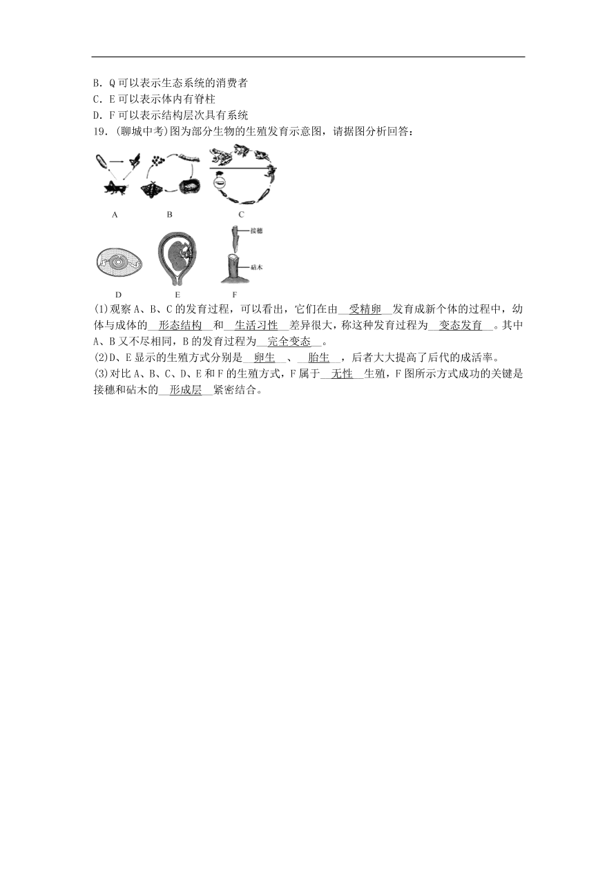 中考生物总复习主题六生物的生殖和发育遗传与变异——动物和植物的生殖和发育