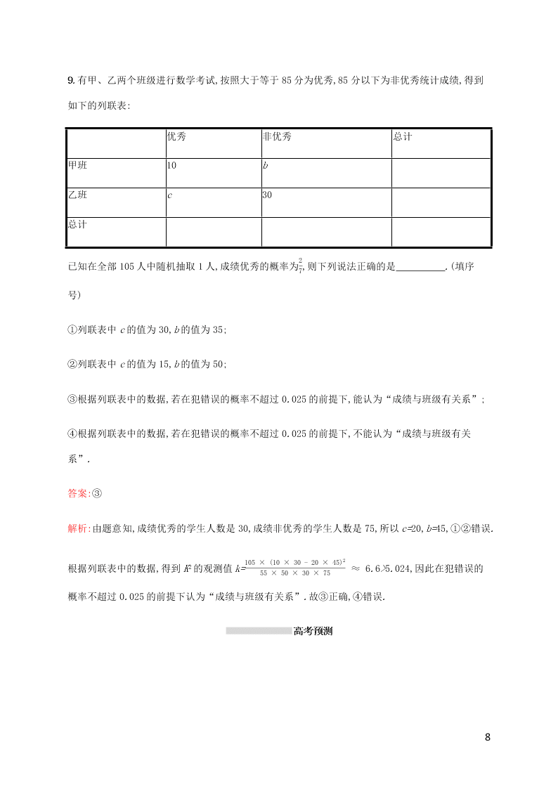 2021高考数学一轮复习考点规范练：56变量间的相关关系（含解析）