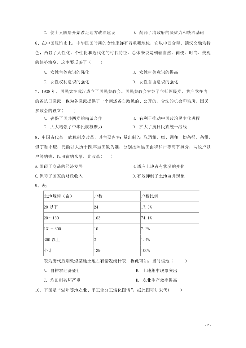 广东省云浮市纪念中学2021届高三历史9月月考试题（含答案）