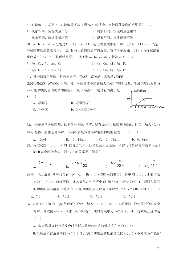 黑龙江省哈尔滨市第六中学校2021届高三化学上学期开学考试试题（含解析）