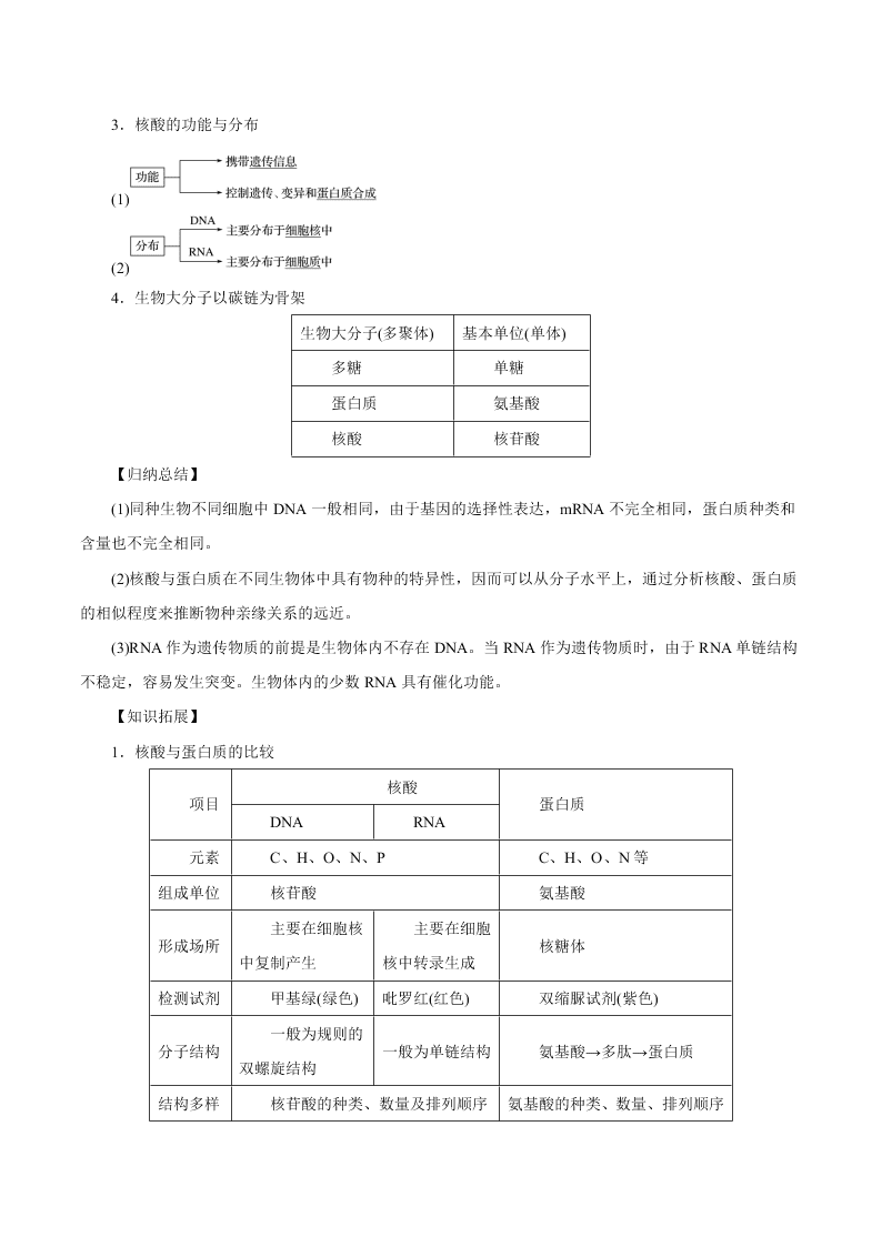 2020-2021年高考生物一轮复习知识点讲解专题1-4 核酸、糖类和脂质