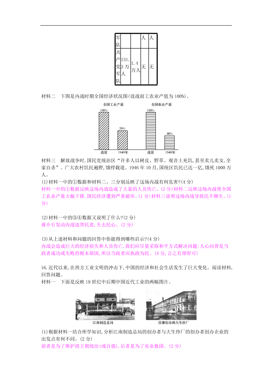 新人教版 八年级历史上册第七八单元检测卷（含答案）