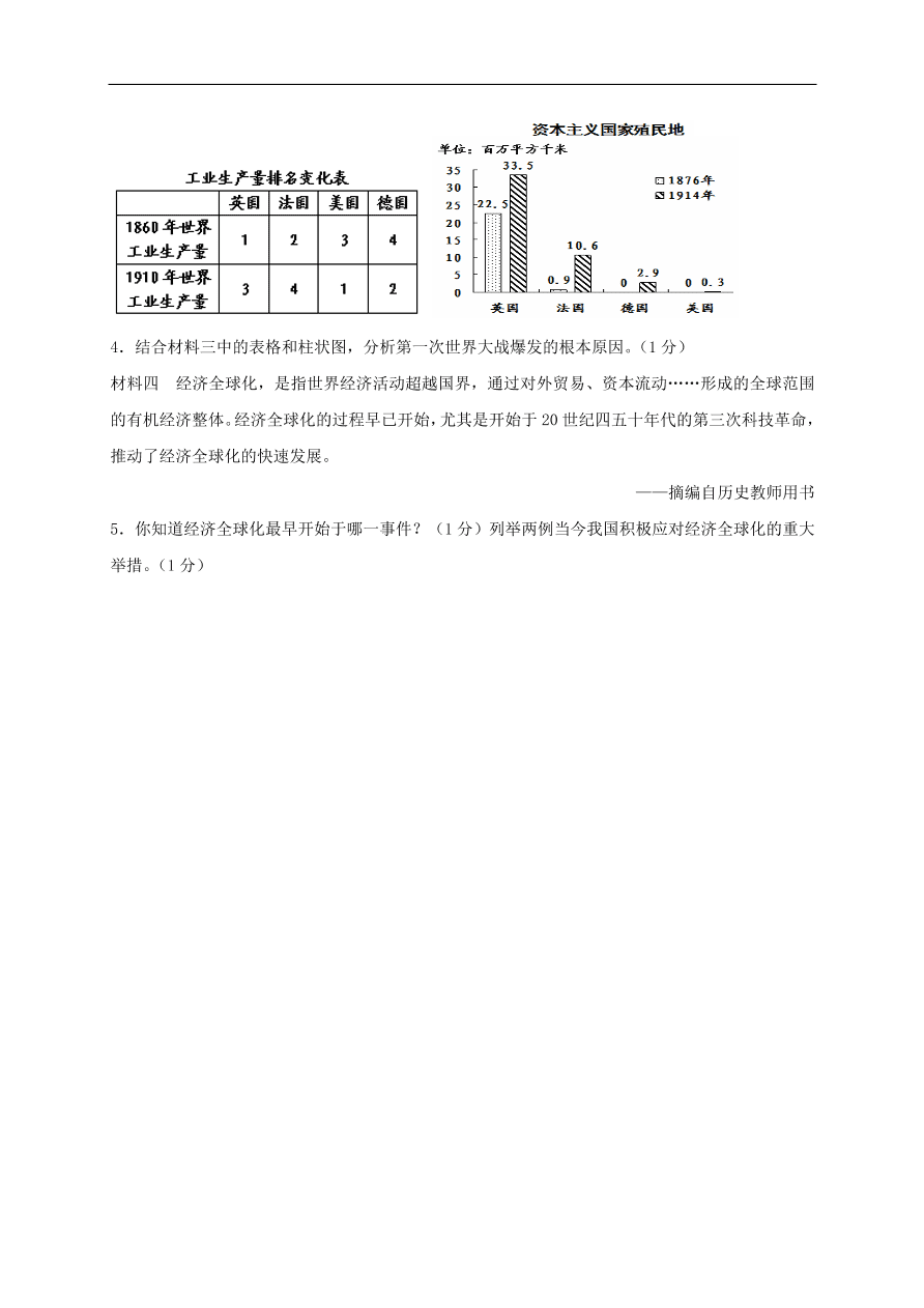 中考历史总复习 专题六三次科技革命与经济全球化试题