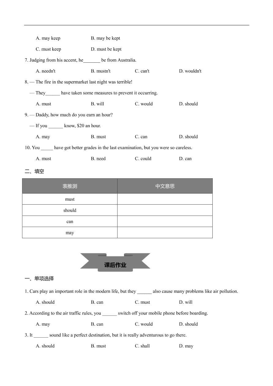 2020-2021学年高三英语语法一轮复习：情态动词