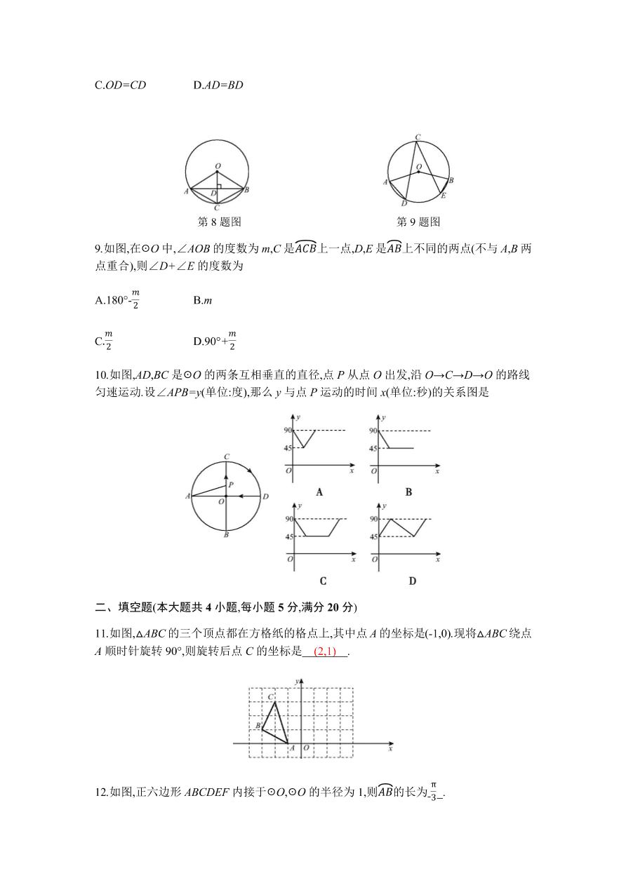 2020年春沪科版九年级下册数学期中检测卷附答案