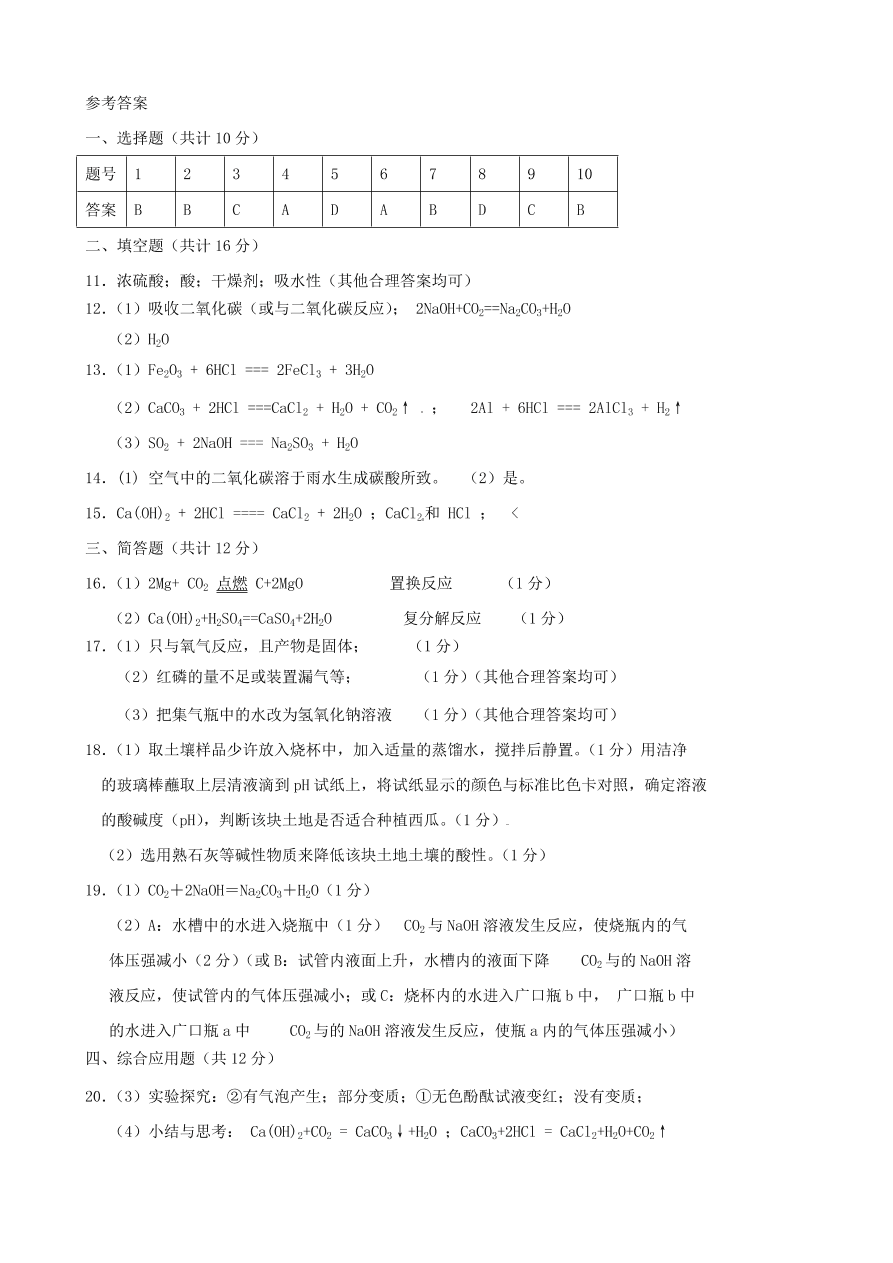 新人教版 九年级化学下册 第10单元综合技能过关训练 