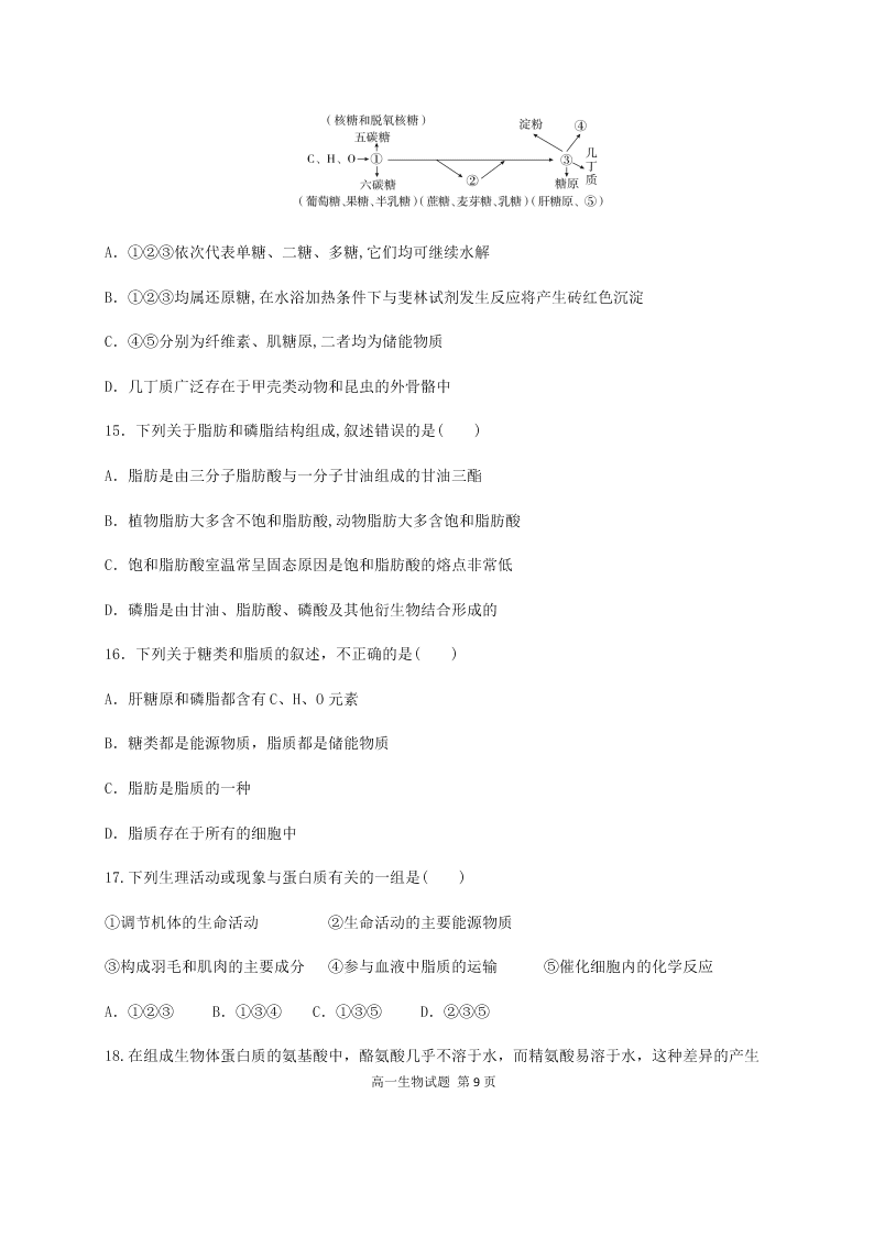 黑龙江省哈尔滨市第六中学2020-2021高一生物10月月考试卷（Word版附答案）