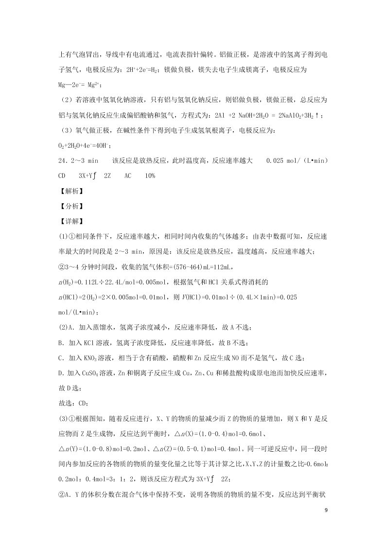 吉林省长春外国语学校2020学年高一化学下学期期末考试试题（含答案）