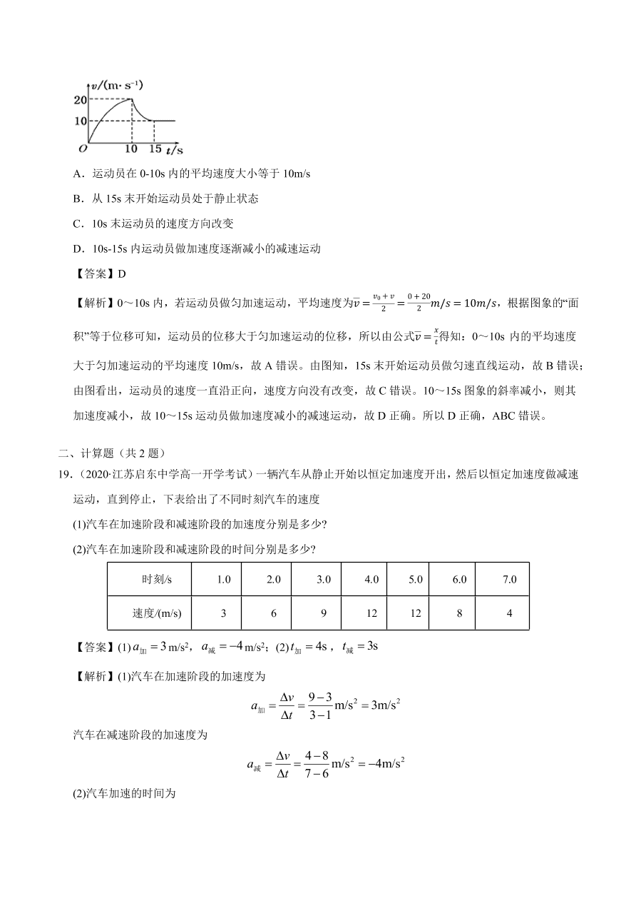 2020-2021学年高一物理课时同步练（人教版必修1）2-2 匀变速直线运动的速度与时间的关系