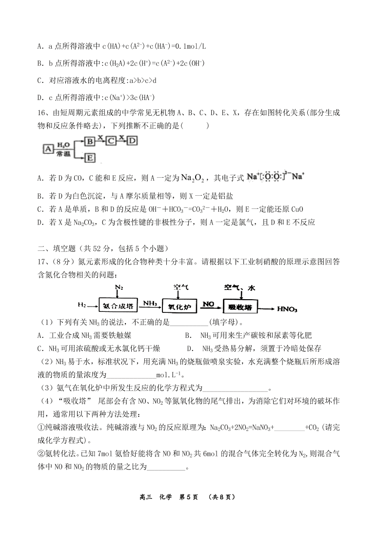 河南省实验中学2021届高三化学上学期期中试卷（附答案Word版）