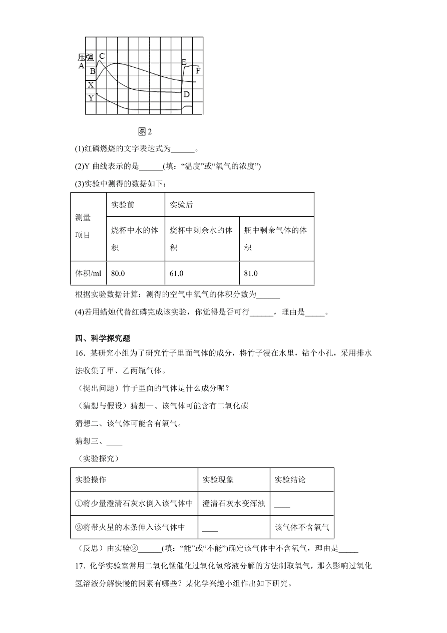 安徽省合肥市瑶海区合肥三十八中2020-2021学年初三化学上学期期中考试题