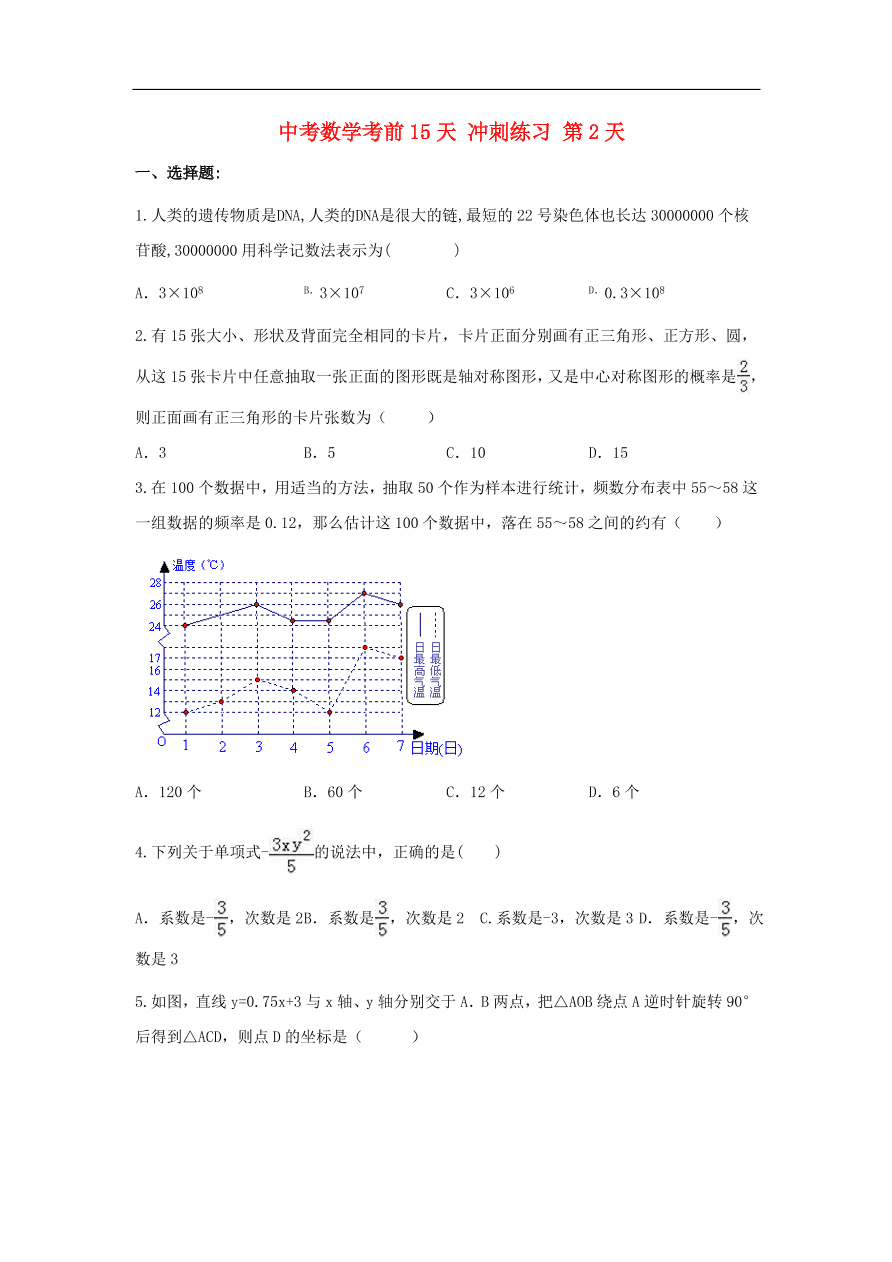 中考数学复习考前冲刺练习试卷二