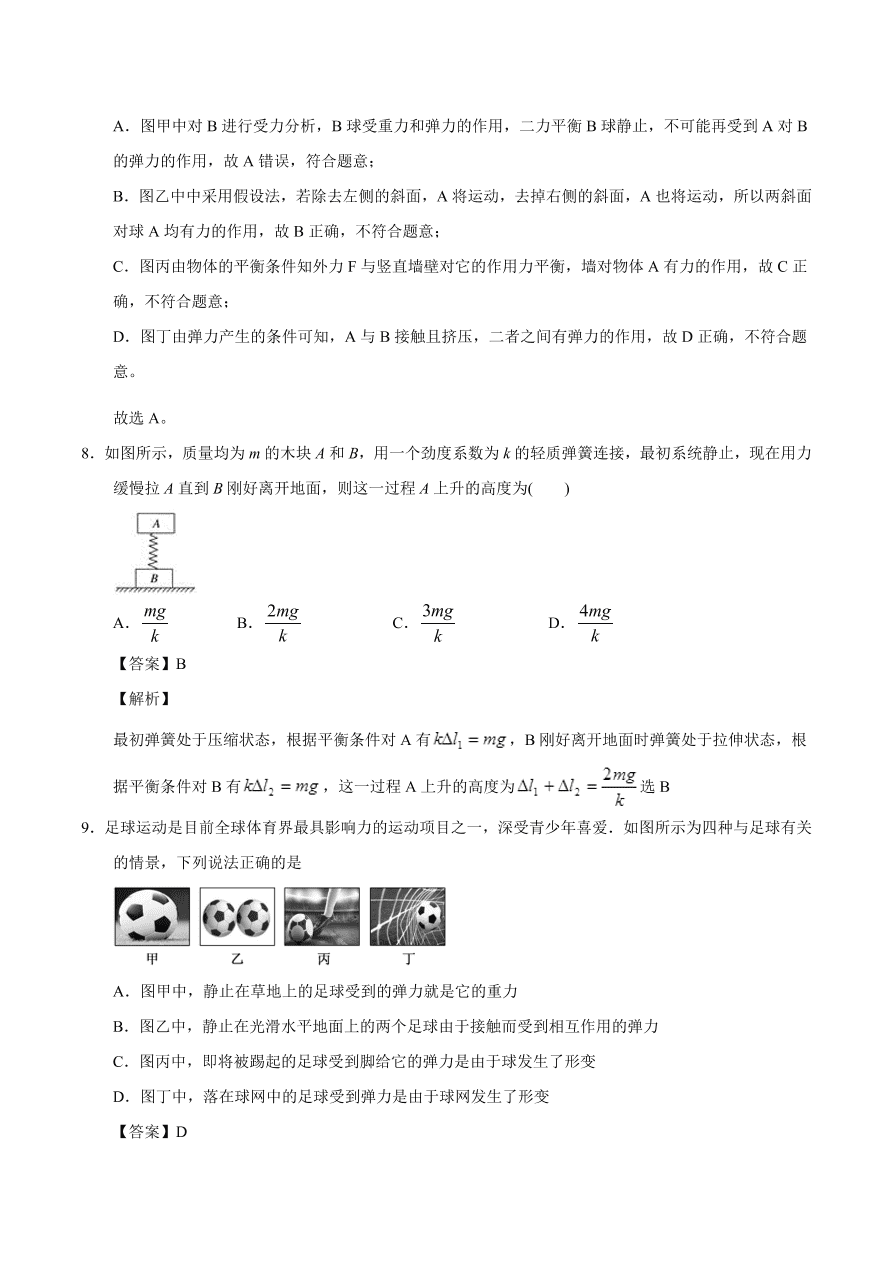 2020-2021学年高一物理课时同步练（人教版必修1）3-2 弹力