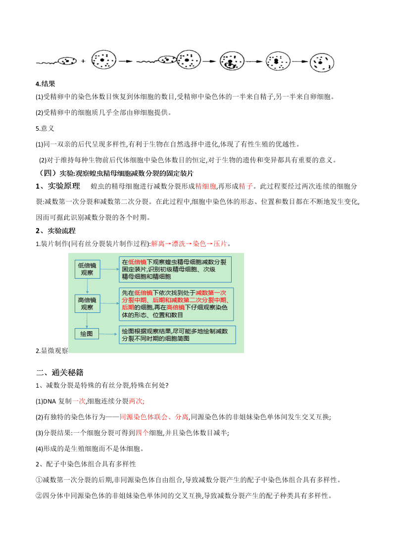 2020-2021年高考生物一轮复习知识点专题20 减数分裂和受精作用