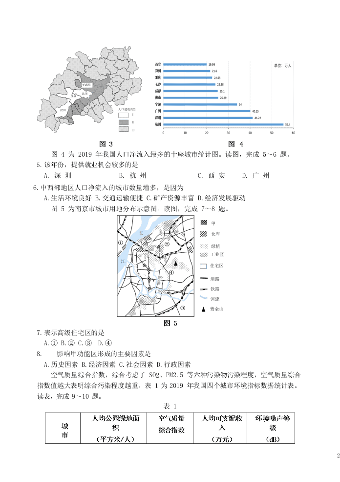 江苏省连云港市2020学年高一地理下学期期末调研考试试题（含答案）