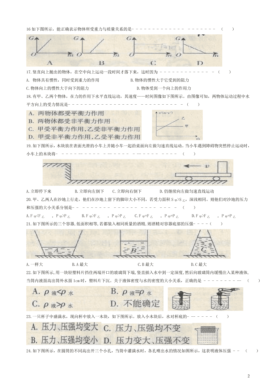 人教版八年级下册物理期中试卷（含答案）