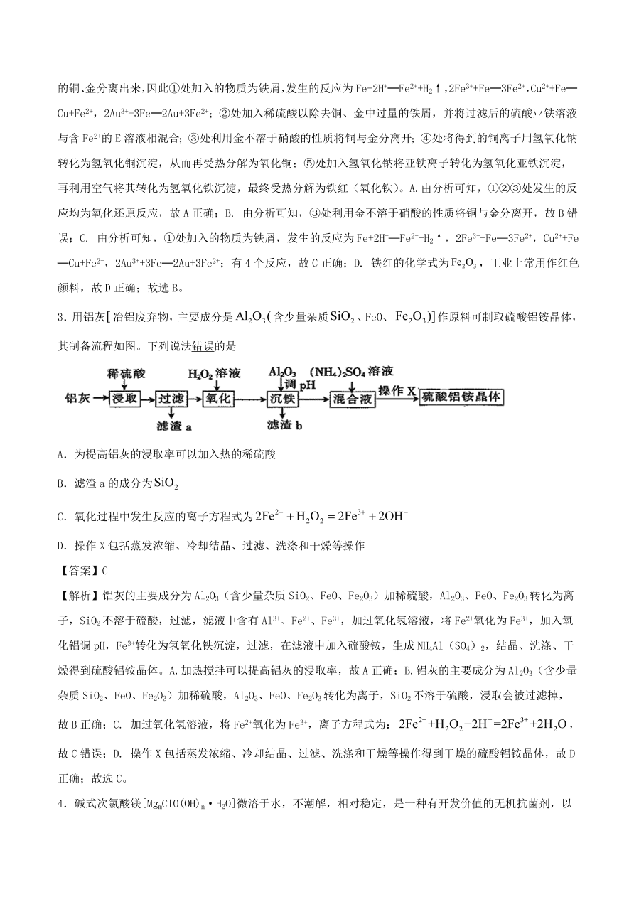 2020-2021年高考化学精选考点突破23 工艺流程综合