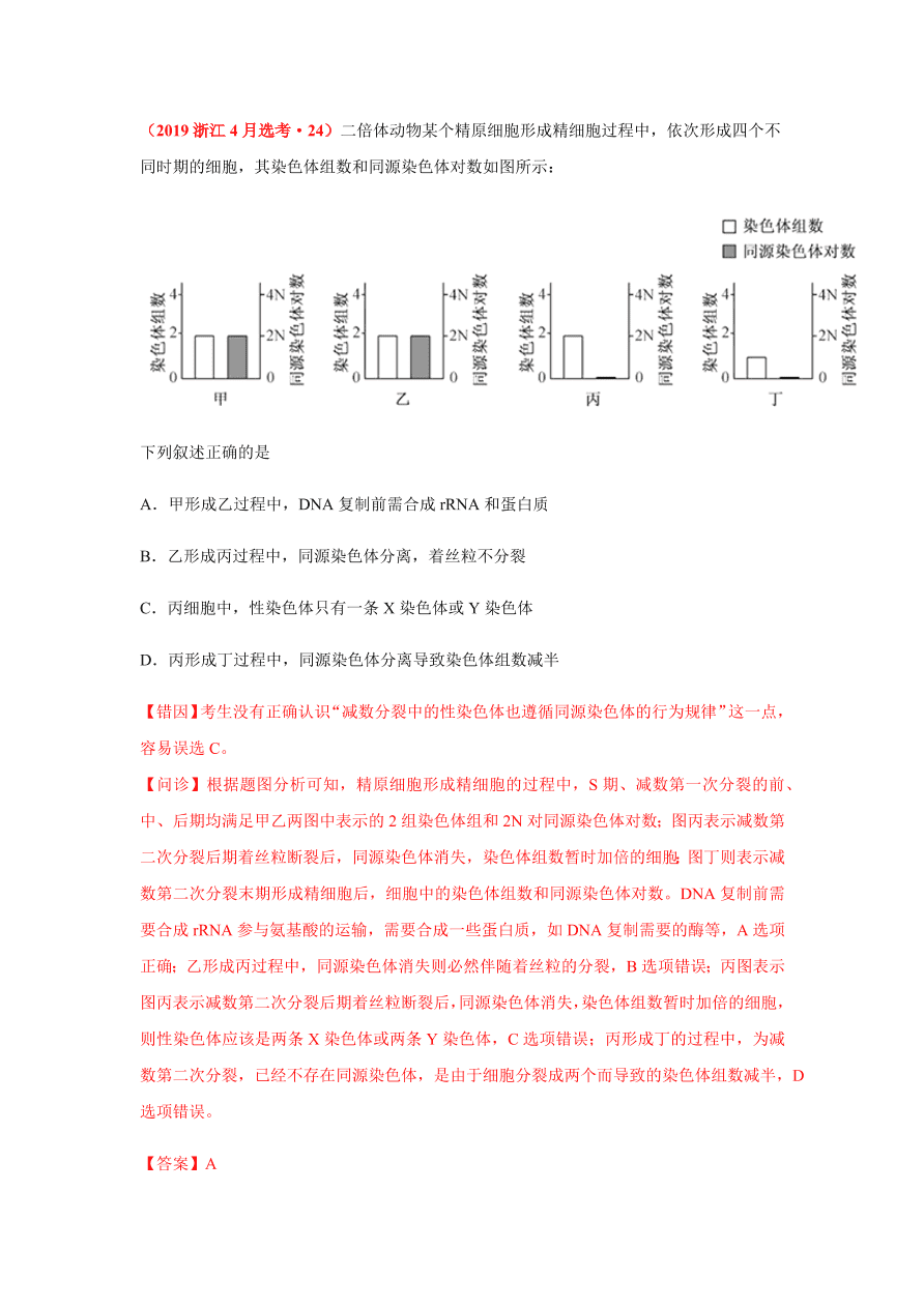 2020-2021学年高三生物一轮复习易错题05 遗传的细胞基础