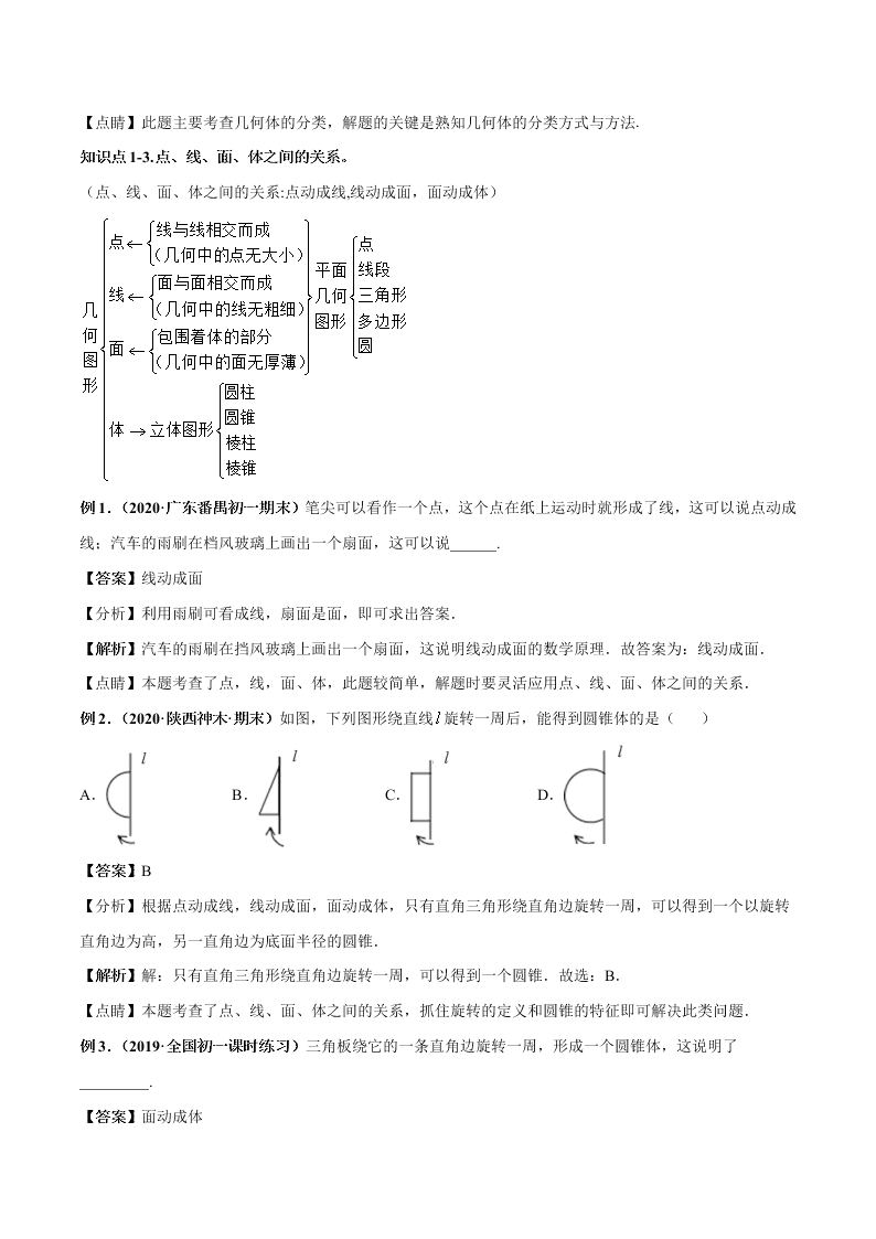 2020-2021学年人教版初一数学上学期高频考点01 三视图与展开折叠