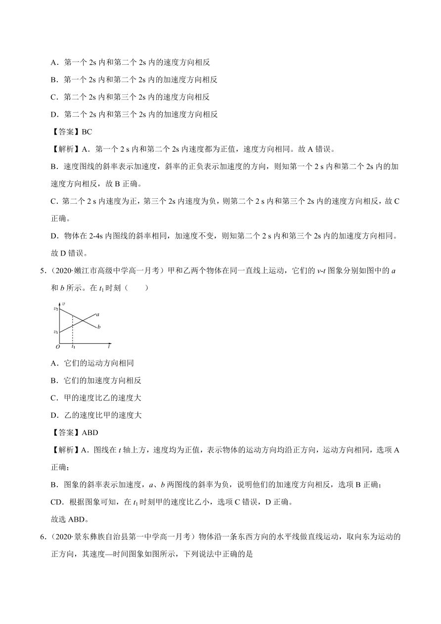 2020-2021学年高一物理课时同步练（人教版必修1）2-2 匀变速直线运动的速度与时间的关系