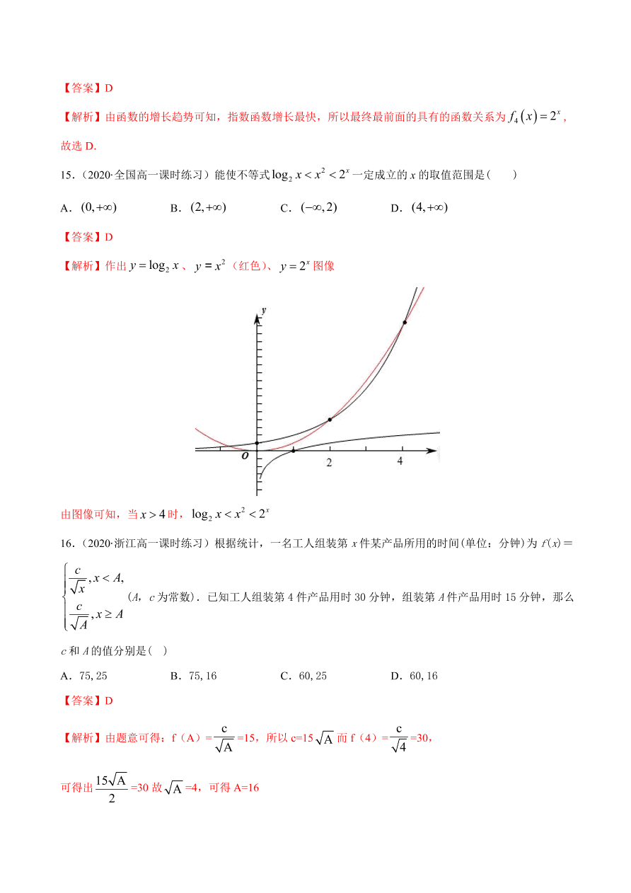 2020-2021学年高一数学课时同步练习 第四章 第5节 函数的应用（二）