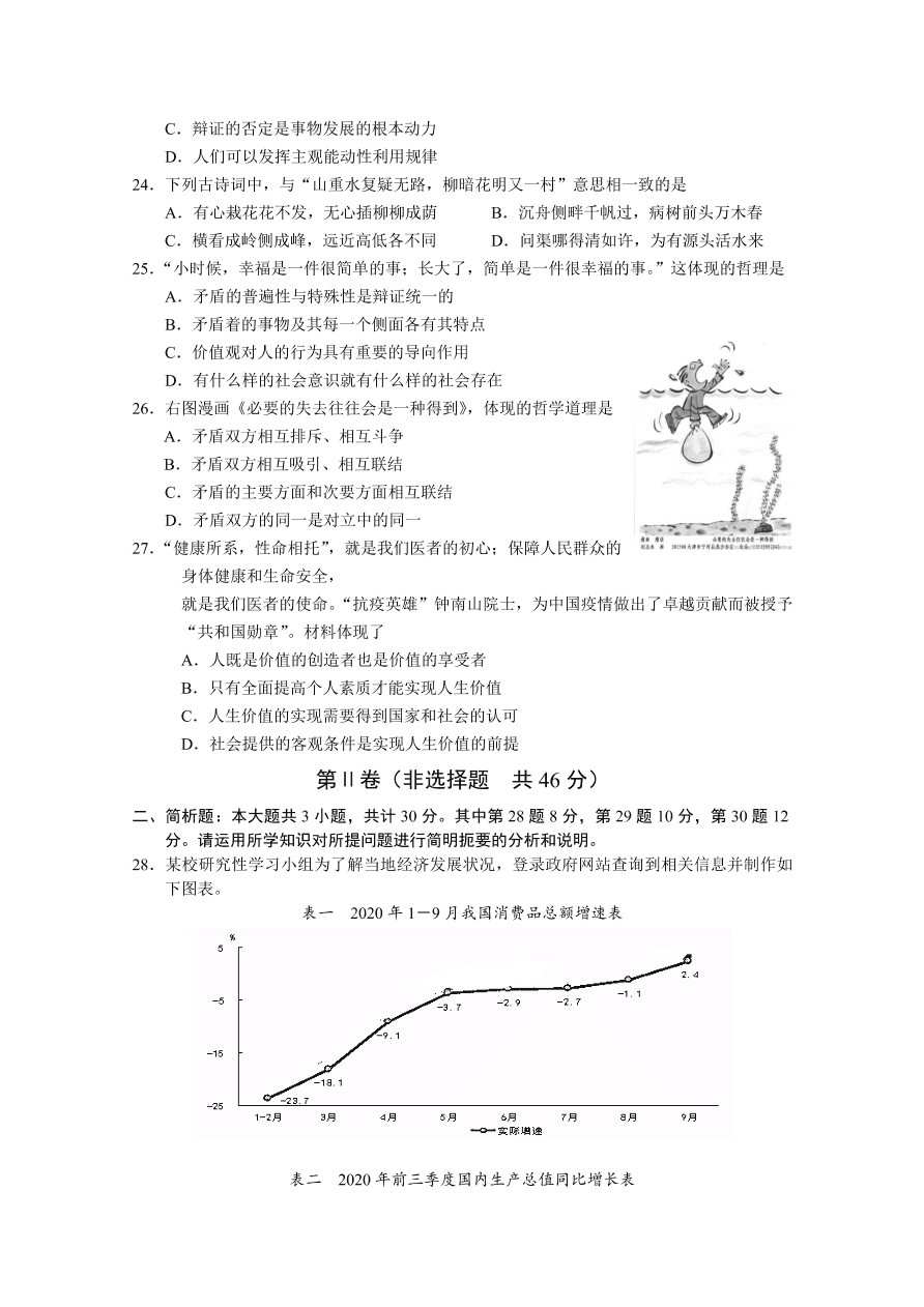 江苏省盐城市2021届高三政治上学期期中试题（Word版附答案）