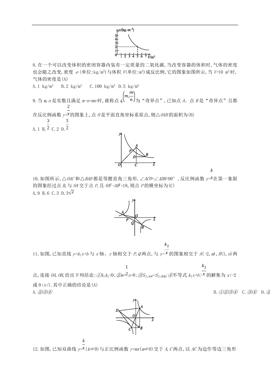 新人教版 中考数学总复习 专题检测11 反比例函数试题