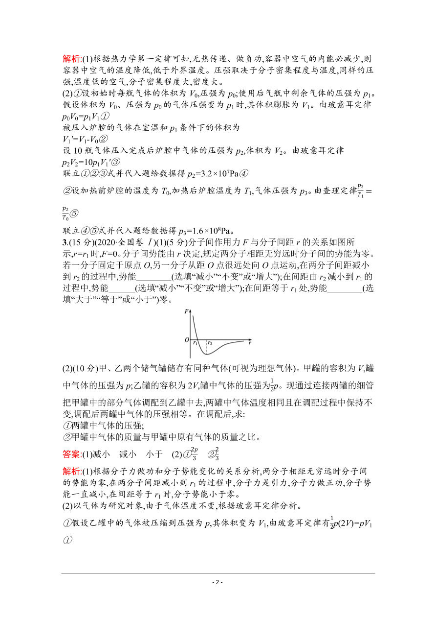 2021届新高考物理二轮复习专题训练16热学（Word版附解析）