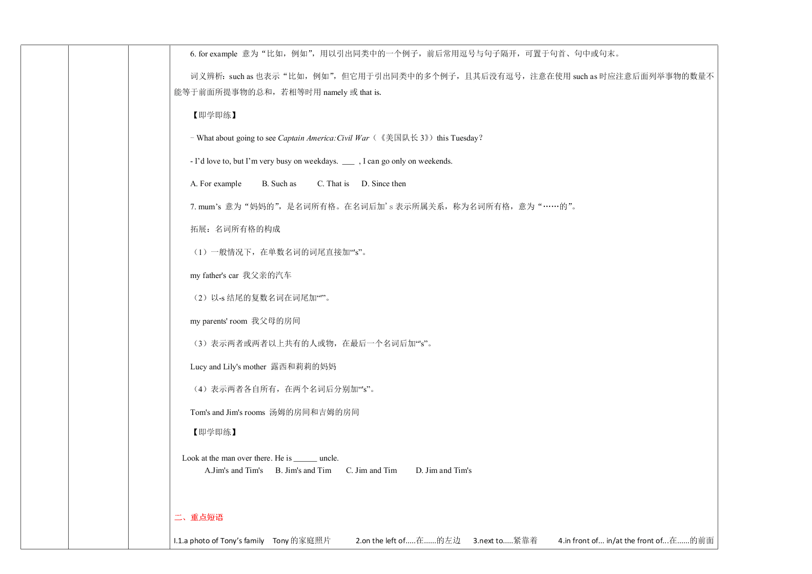 外研版初一英语上册 Module 2 重点难点易错点整理