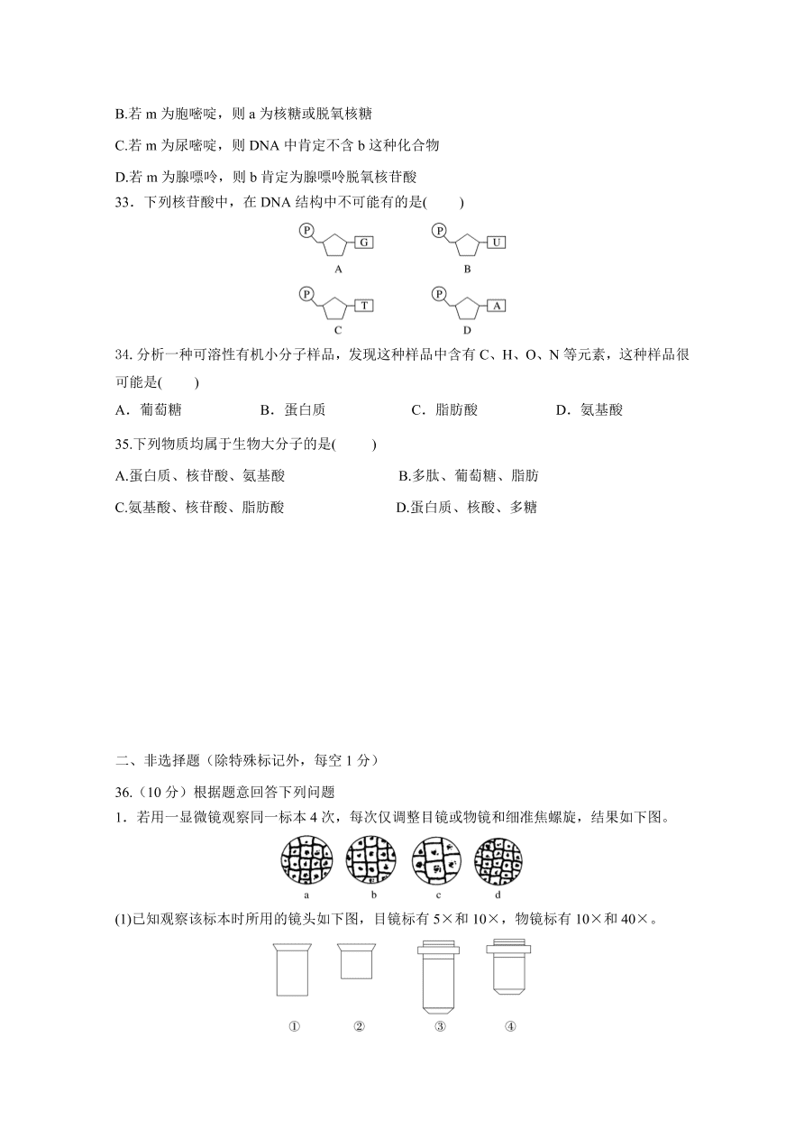 吉林省长春市第五中学2020-2021高一生物上学期期中试题（Word版含答案）