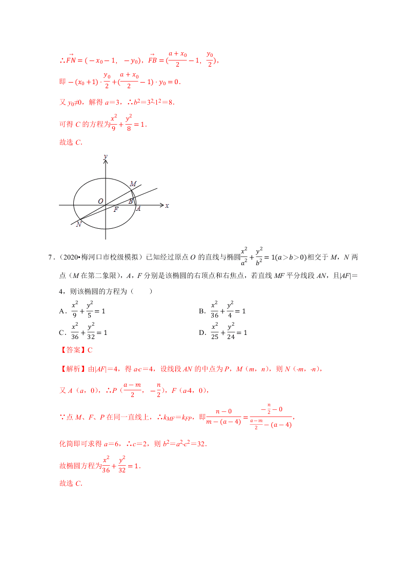 2020-2021学年高考数学（理）考点：椭圆