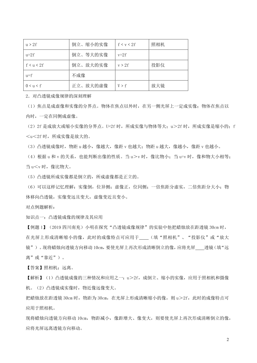 2020-2021八年级物理上册5.3凸透镜成像的规律精品练习（附解析新人教版）