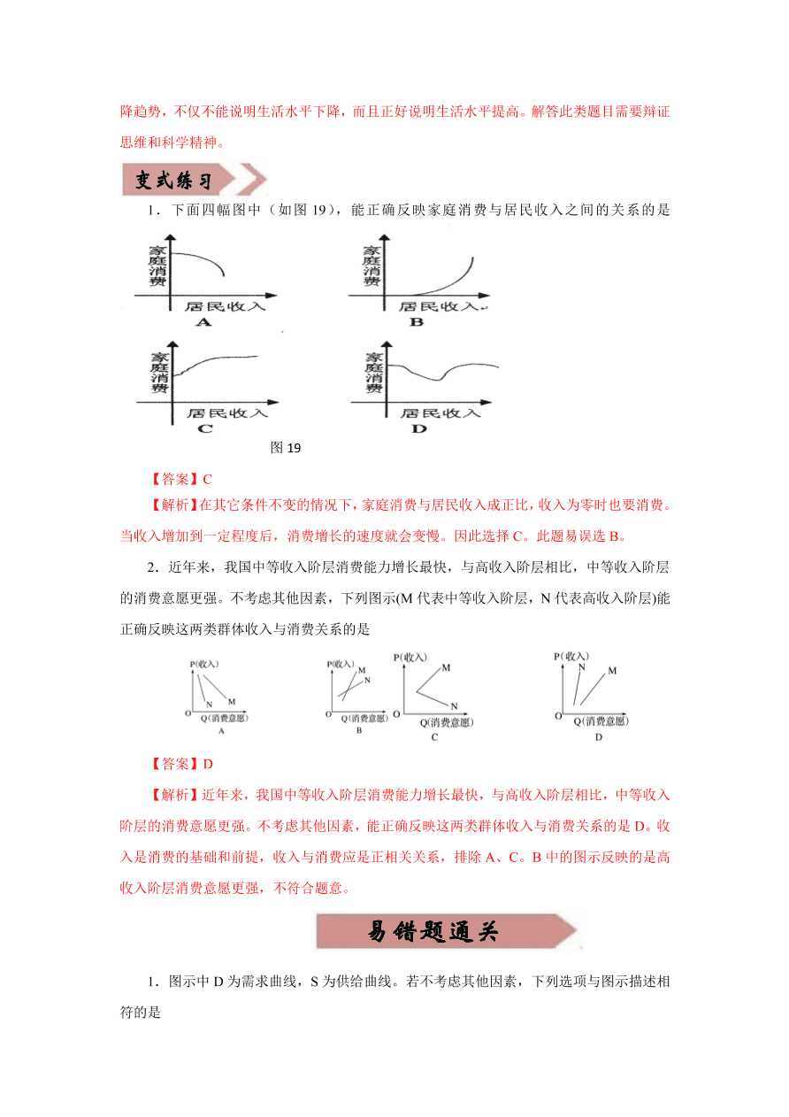 2020-2021学年高三政治一轮复习易错题02 经济生活之曲线题