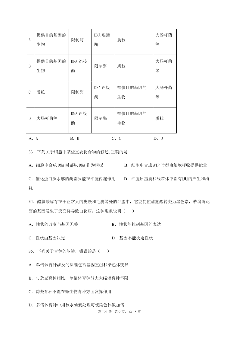 四川省成都外国语学校2020-2021高二生物10月月考试题（Word版附答案）