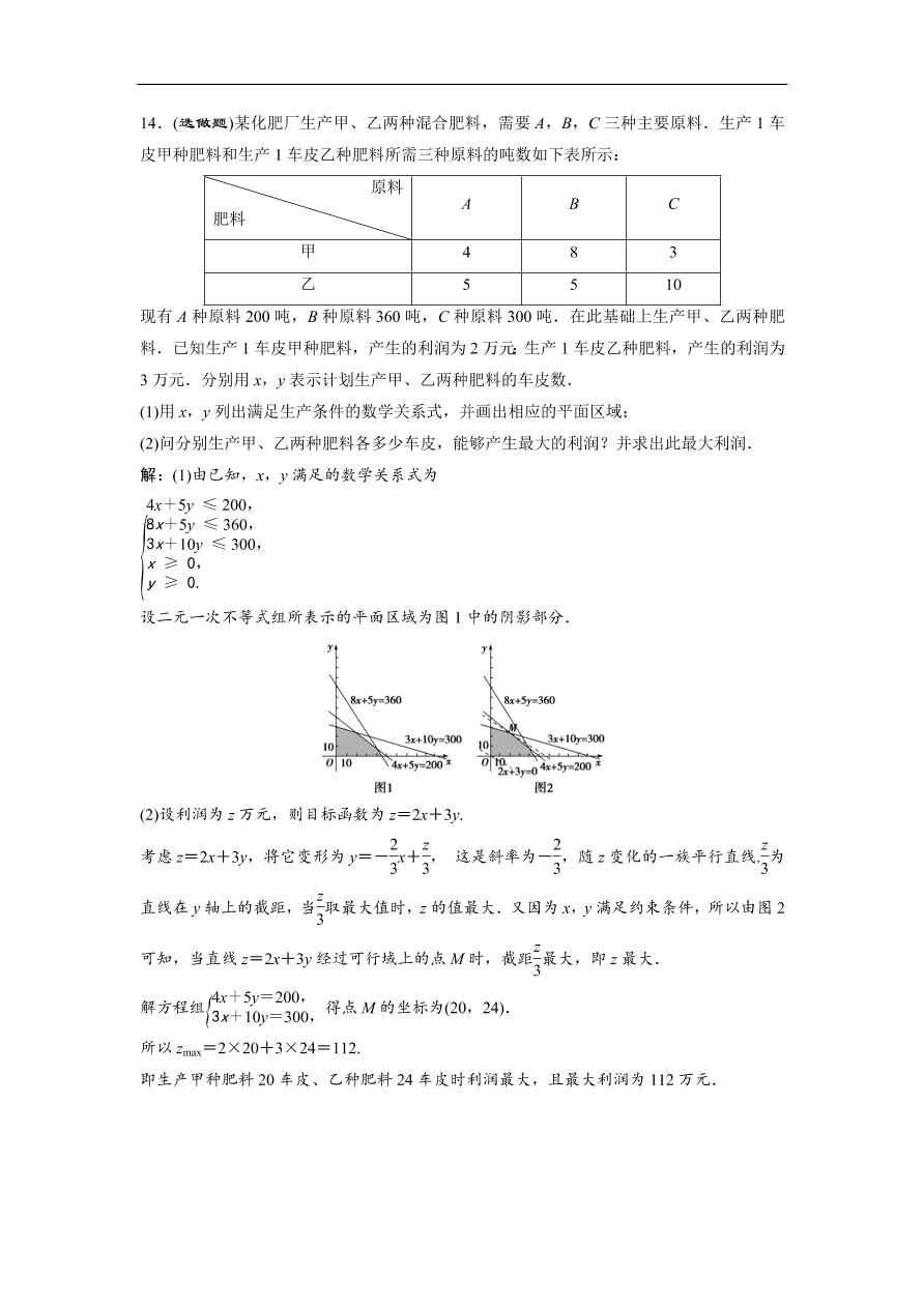 北师大版高中数学必修五达标练习 第3章 4.3 简单线性规划的应用（含答案）