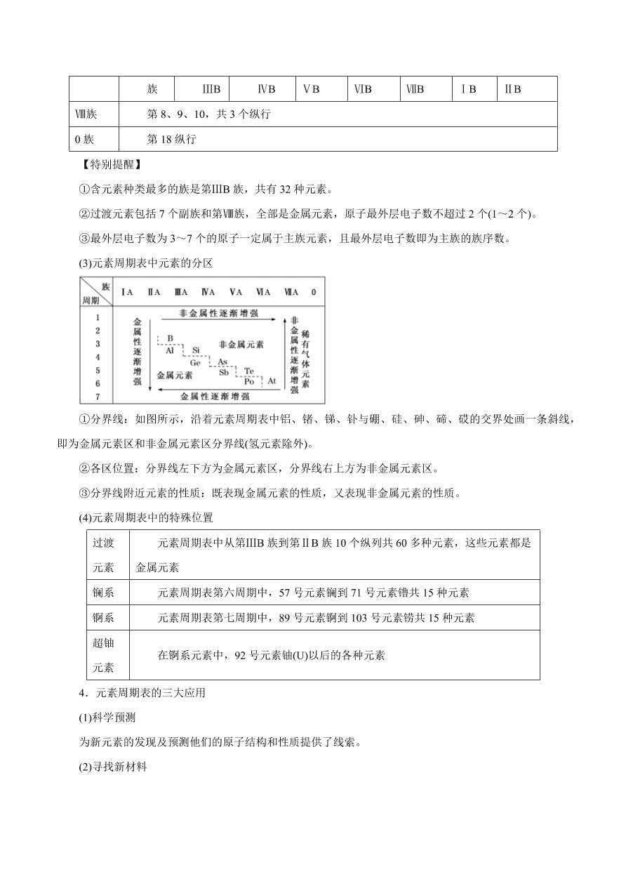 2020-2021学年高三化学一轮复习知识点第18讲 元素周期律和元素周期表